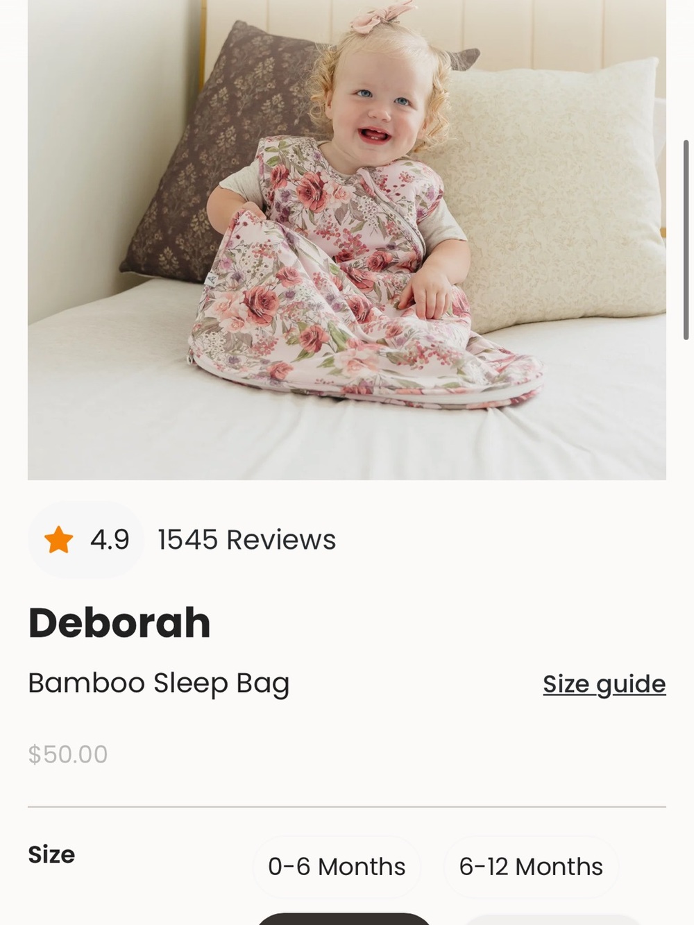 Deborah Floral Bamboo Sleep Bag - Pink Floral